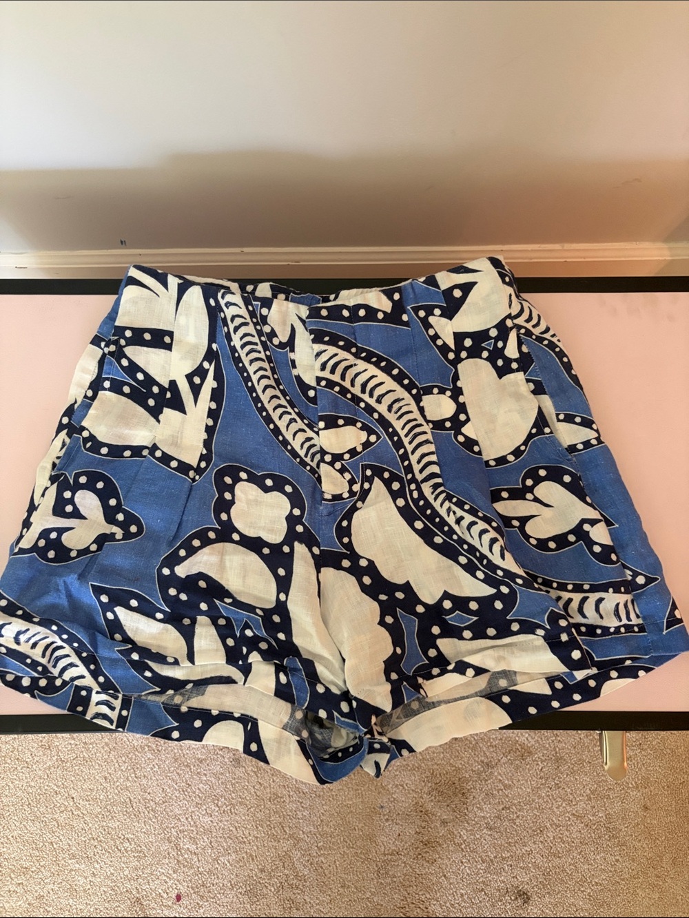 Blue & White Patterned Women's Bermuda Shorts